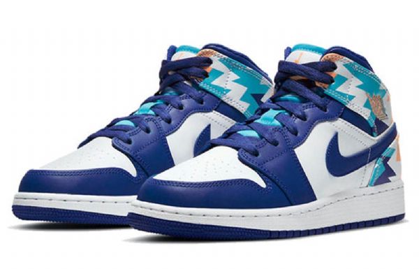 Nike Air Jordan 1 Mid Tops Gs Basketball Sko Til Mænd Blå Hvid