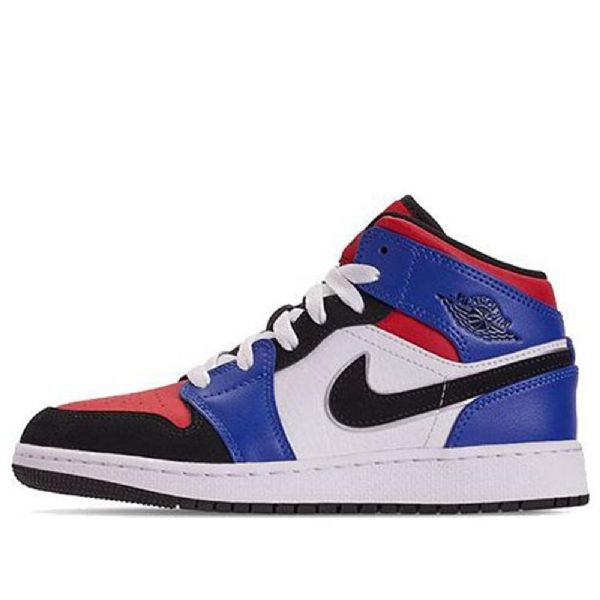 Nike Air Jordan 1 Mid Tops Gs Basketball Sko Til Mænd Blå Rød Hvid