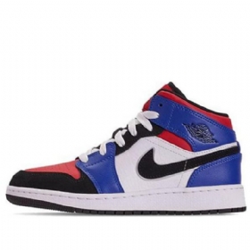 Nike Air Jordan 1 Mid Tops Gs Basketball Sko Til Mænd Blå Rød Hvid