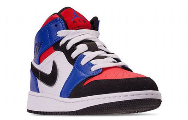 Nike Air Jordan 1 Mid Tops Gs Basketball Sko Til Mænd Blå Rød Hvid