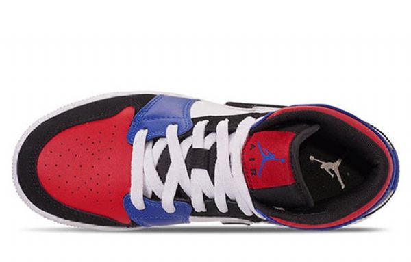 Nike Air Jordan 1 Mid Tops Gs Basketball Sko Til Mænd Blå Rød Hvid