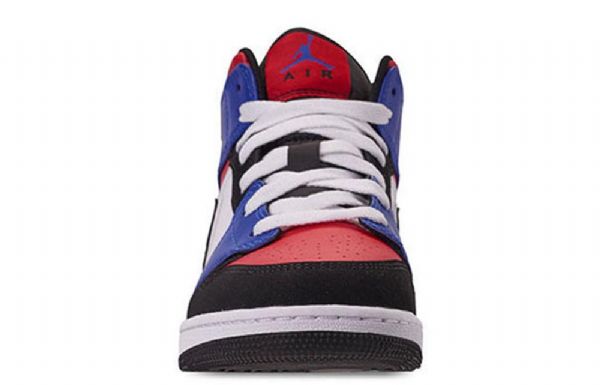 Nike Air Jordan 1 Mid Tops Gs Basketball Sko Til Mænd Blå Rød Hvid
