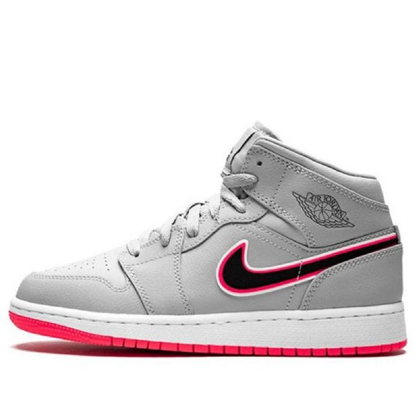 Nike Air Jordan 1 Mid Tops Gs Basketball Sko Til Mænd Grå Lyserød