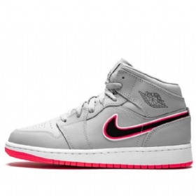 Nike Air Jordan 1 Mid Tops Gs Basketball Sko Til Mænd Grå Lyserød