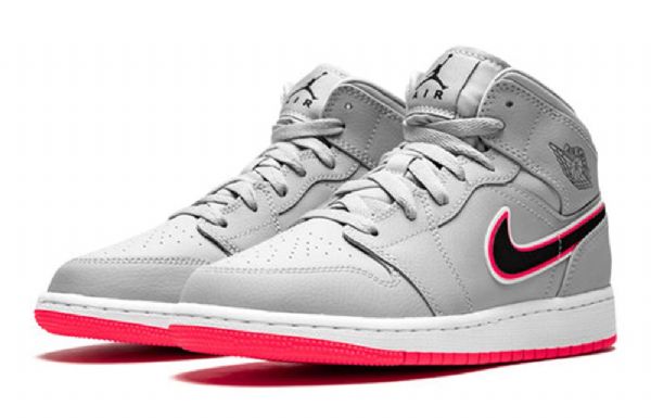 Nike Air Jordan 1 Mid Tops Gs Basketball Sko Til Mænd Grå Lyserød