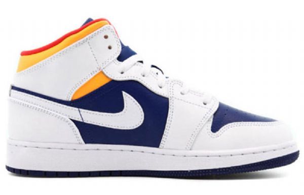 Nike Air Jordan 1 Mid Tops Gs Basketball Sko Til Mænd Hvid Dyb Kongeblå Blå