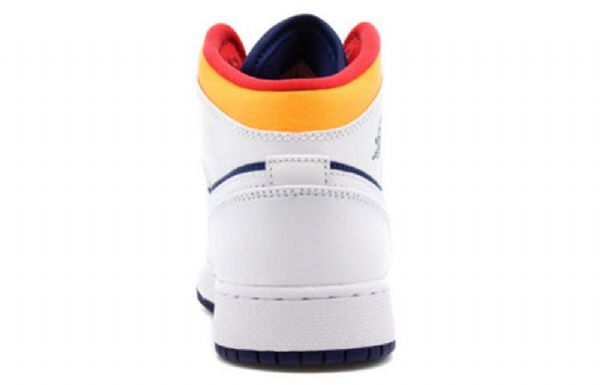 Nike Air Jordan 1 Mid Tops Gs Basketball Sko Til Mænd Hvid Dyb Kongeblå Blå