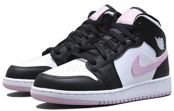 Nike Air Jordan 1 Mid Tops Gs Basketball Sko Til Mænd Hvid Lys Lyserød