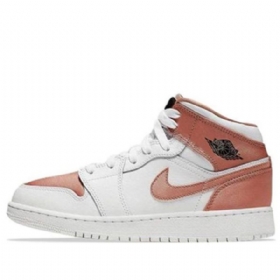 Nike Air Jordan 1 Mid Tops Gs Basketball Sko Til Mænd Hvid Lyserød Guld