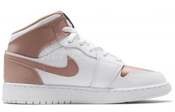 Nike Air Jordan 1 Mid Tops Gs Basketball Sko Til Mænd Hvid Lyserød Guld
