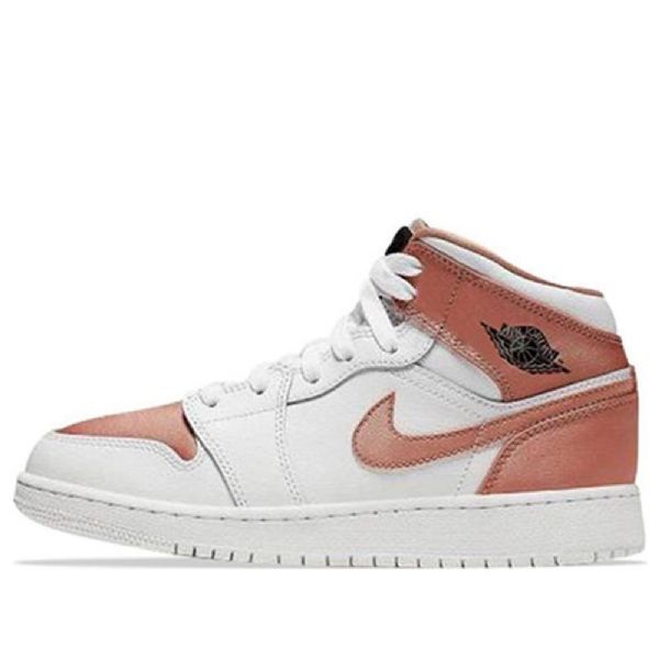 Nike Air Jordan 1 Mid Tops Gs Basketball Sko Til Mænd Hvid Lyserød Guld
