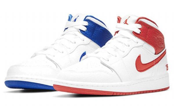 Nike Air Jordan 1 Mid Tops Gs Basketball Sko Til Mænd Hvid Rød