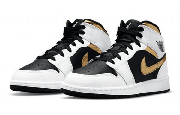 Nike Air Jordan 1 Mid Tops Gs Basketball Sko Til Mænd Hvidguld