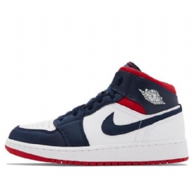 Nike Air Jordan 1 Mid Tops Gs Basketball Sko Til Mænd Mørkeblå Hvid Rød