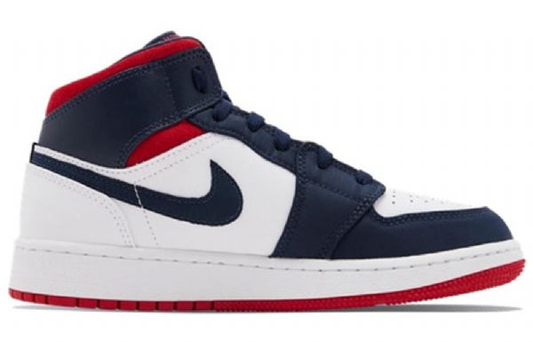 Nike Air Jordan 1 Mid Tops Gs Basketball Sko Til Mænd Mørkeblå Hvid Rød