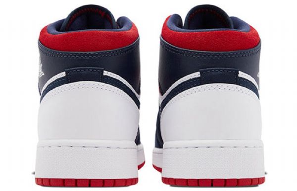 Nike Air Jordan 1 Mid Tops Gs Basketball Sko Til Mænd Mørkeblå Hvid Rød