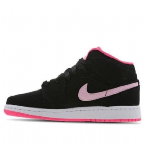 Nike Air Jordan 1 Mid Tops Gs Basketball Sko Til Mænd Sort Lyserød