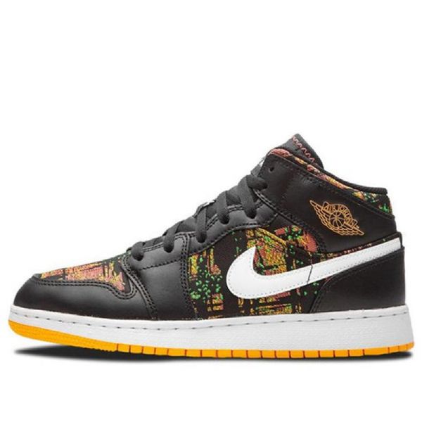 Nike Air Jordan 1 Mid Tops Gs Basketball Sko Til Mænd Sort Orange