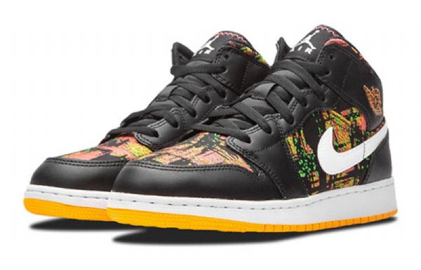 Nike Air Jordan 1 Mid Tops Gs Basketball Sko Til Mænd Sort Orange