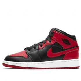 Nike Air Jordan 1 Mid Tops Gs Basketball Sko Til Mænd Sort Rød