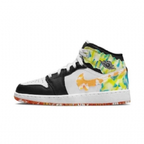 Nike Air Jordan 1 Mid Tops Gs Drip Sko Til Damer Sort Hvid Grøn