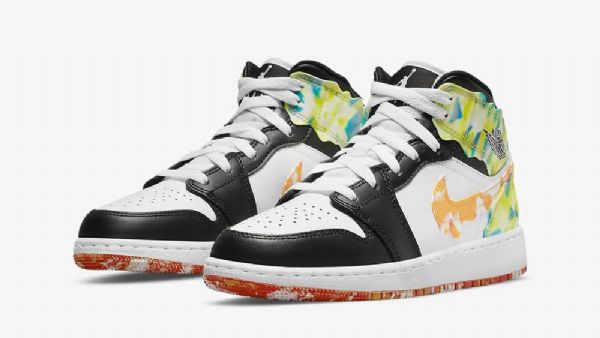 Nike Air Jordan 1 Mid Tops Gs Drip Sko Til Damer Sort Hvid Grøn