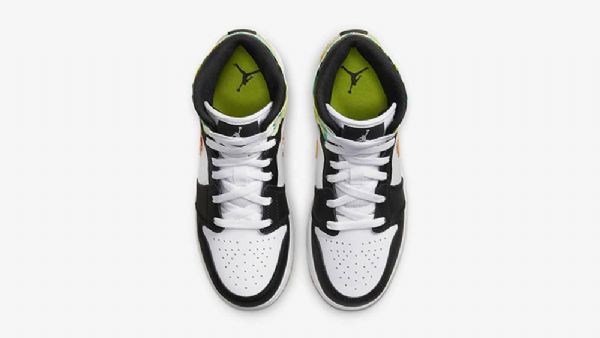 Nike Air Jordan 1 Mid Tops Gs Drip Sko Til Damer Sort Hvid Grøn