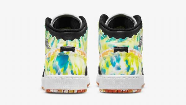 Nike Air Jordan 1 Mid Tops Gs Drip Sko Til Damer Sort Hvid Grøn