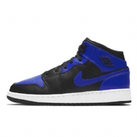 Nike Air Jordan 1 Mid Tops Gs Hyper Royal Sko Til Damer Sort Blå