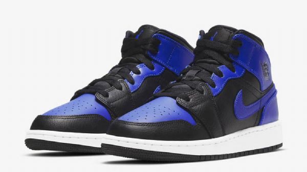 Nike Air Jordan 1 Mid Tops Gs Hyper Royal Sko Til Mænd Sort Blå
