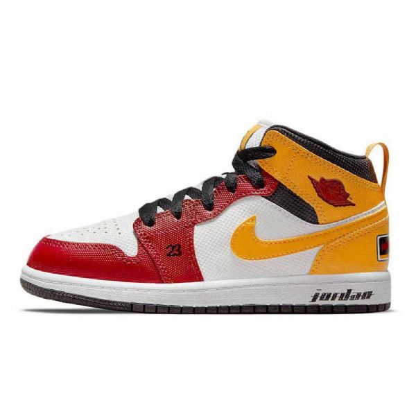 Nike Air Jordan 1 Mid Tops Gs Motorsport Sko Til Damer Rød Hvid Gul