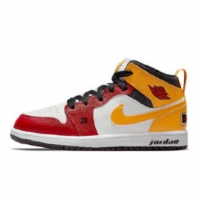Nike Air Jordan 1 Mid Tops Gs Motorsport Sko Til Damer Rød Hvid Gul