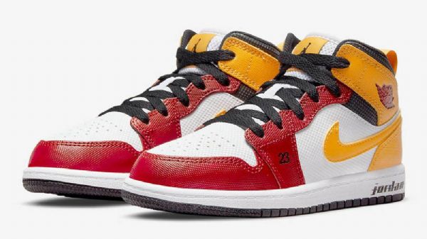 Nike Air Jordan 1 Mid Tops Gs Motorsport Sko Til Damer Rød Hvid Gul