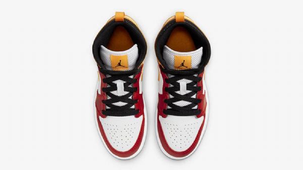 Nike Air Jordan 1 Mid Tops Gs Motorsport Sko Til Damer Rød Hvid Gul