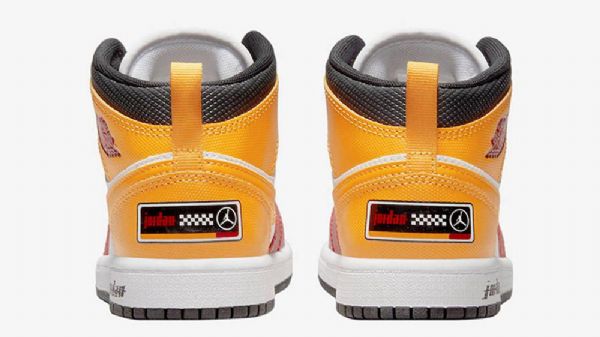 Nike Air Jordan 1 Mid Tops Gs Motorsport Sko Til Damer Rød Hvid Gul