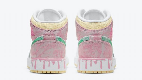Nike Air Jordan 1 Mid Tops Gs Paint Drip Sko Til Damer Hvid Lyserød