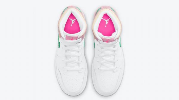 Nike Air Jordan 1 Mid Tops Gs Paint Drip Sko Til Mænd Hvid Lyserød