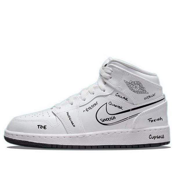 Nike Air Jordan 1 Mid Tops Gs Retro Basketball Sko Til Mænd Hvid