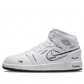 Nike Air Jordan 1 Mid Tops Gs Retro Basketball Sko Til Mænd Hvid