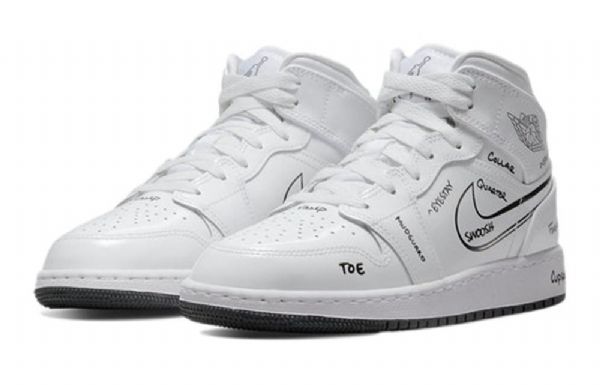 Nike Air Jordan 1 Mid Tops Gs Retro Basketball Sko Til Mænd Hvid