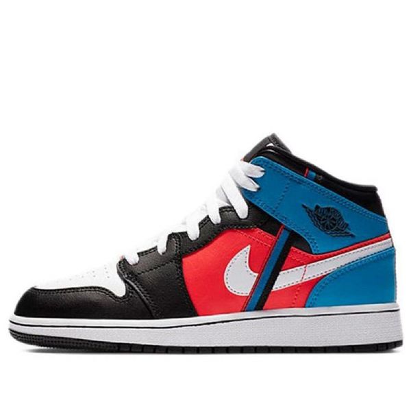 Nike Air Jordan 1 Mid Tops Gs Retro Basketball Sko Til Mænd Sort Hvid Blå