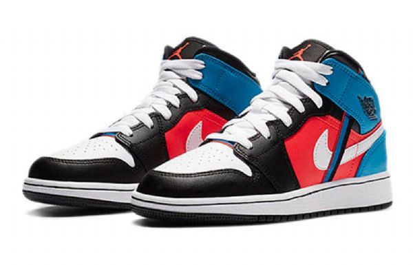 Nike Air Jordan 1 Mid Tops Gs Retro Basketball Sko Til Mænd Sort Hvid Blå