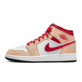 Nike Air Jordan 1 Mid Tops Gs Sko Til Damer Beige Rød