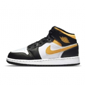 Nike Air Jordan 1 Mid Tops Gs Sko Til Damer Sort Hvidguld