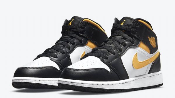 Nike Air Jordan 1 Mid Tops Gs Sko Til Damer Sort Hvidguld