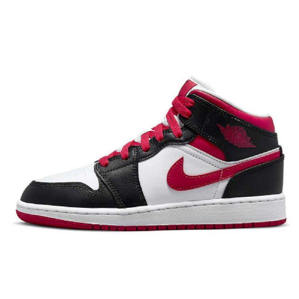 Nike Air Jordan 1 Mid Tops Gs Sko Til Mænd Hvid Sort Rød