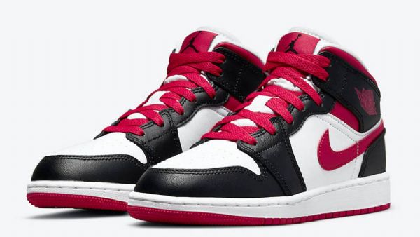 Nike Air Jordan 1 Mid Tops Gs Sko Til Mænd Hvid Sort Rød