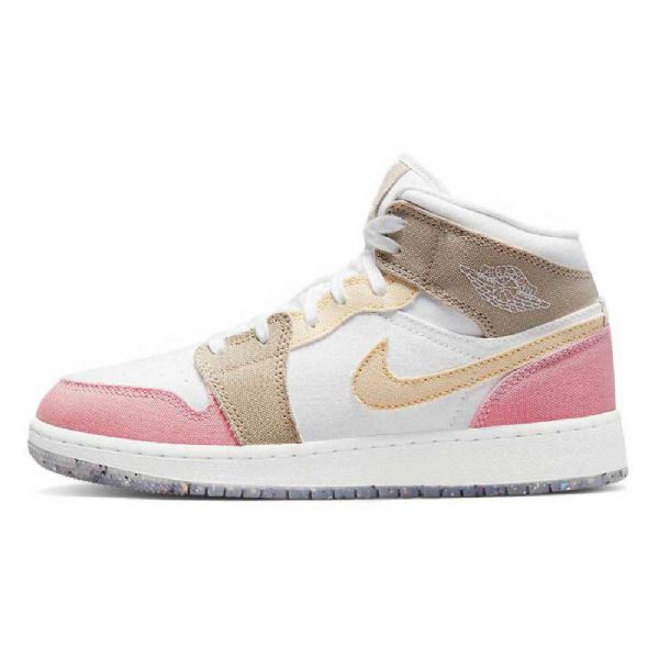 Nike Air Jordan 1 Mid Tops Gs Tan Sko Til Damer Lyserød Brun Hvid