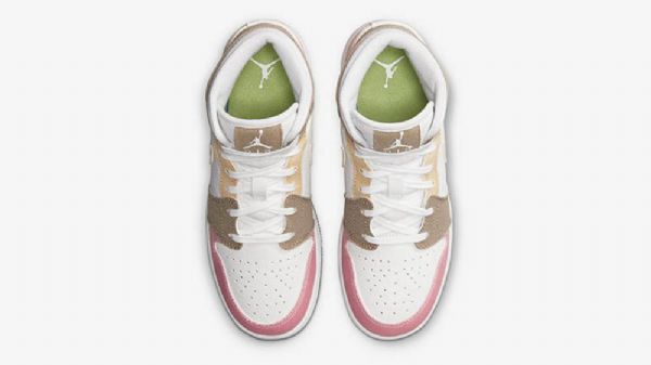 Nike Air Jordan 1 Mid Tops Gs Tan Sko Til Damer Lyserød Brun Hvid
