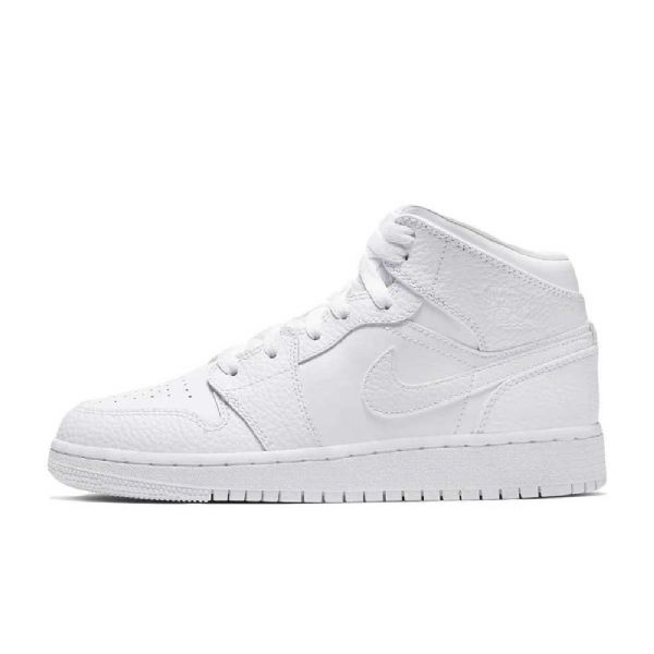 Nike Air Jordan 1 Mid Tops Gs Triple Sko Til Damer Hvid